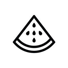 Minimalist watermelon slice with seeds represented in black outline on white background