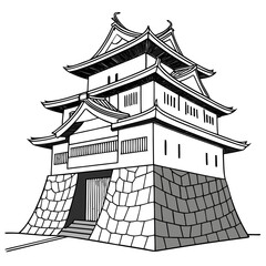 Tokushima Castle Vector Illustration. Perfect for heritage tourism design, cultural posters, education graphics