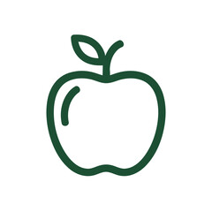 Simple Green Apple Outline with Stem and Leaf on White Background