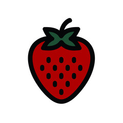 Single Isolated Red Strawberry with Green Leaves on a White Background