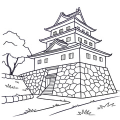 Tottori Castle Vector Illustration. Perfect for heritage education, cultural materials, travel graphics