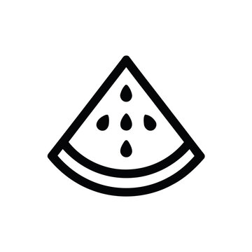Minimalist watermelon slice with seeds represented in black outline on white background