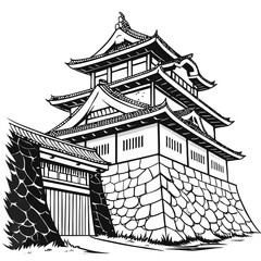 Tsuyama Castle Vector Illustration Stone Wall Fortress. Perfect for heritage branding, tourism guides, cultural education