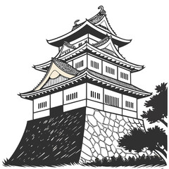 Uwajima Castle Vector. Perfect for heritage publications, cultural projects, travel art