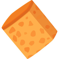 Isometric Orange Cheese Slice Cube With Rounded Edges And Visible Texture Isolated On Transparent Background Simple Food Icon Graphic Element