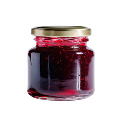 Small glass jar filled with a dark red, translucent preserve, possibly jam or jelly, with a gold lid
