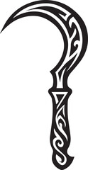 Tribal tattoo design of a sickle blade representing harvest and defense.