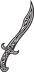 Tribal tattoo design of a curved sword showing grace and deadly skill.