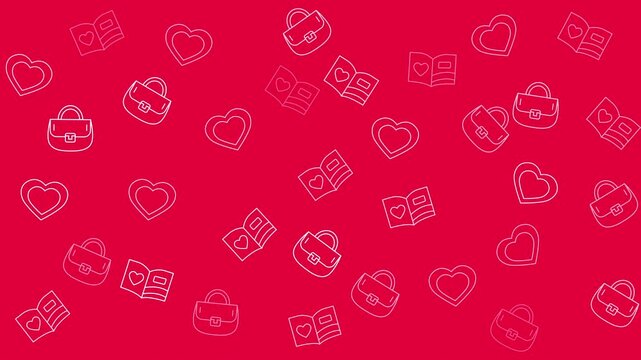 Hearts purses and valentines day cards on a red background, perfect for romantic greeting cards, social media posts, and advertisements.