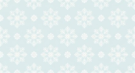 Seamless pattern of delicate snowflakes in soft blue and white with minimalist symmetry design