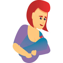Mother With Red Hair Breastfeeding Baby Wrapped In Blue Blanket Wearing Purple Top On Transparent Background