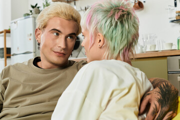 Young couple sharing a moment of love and happiness in a cozy indoor setting