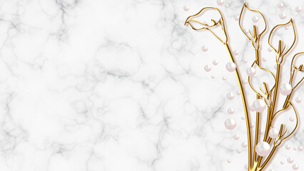 gold flower, pearl and marble background