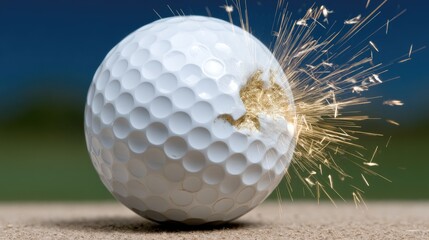 Golf ball explodes into sparks upon impact during a practice session on a sunny day at the golf course