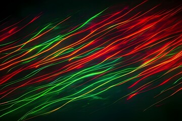 Abstract glowing light trails in red and green.