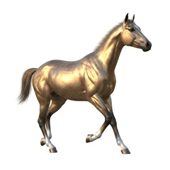 Fototapeta premium Elegant Golden Horse with a Lustrous Coat in a Dynamic Walking Pose on Black Background