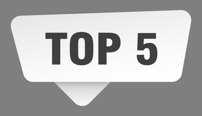 top 5 sign. top 5 white sticker isolated on gray background