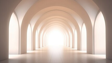 Naklejka premium Illuminated Arched Corridor Leading Tods a Brilliant, White Light Source