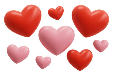 A cluster of vibrant red and pink hearts floats, symbolizing love, affection, and heartfelt connection.