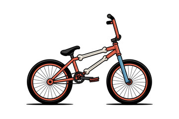 Colorful BMX bicycle design with orange, blue, and white elements, showcasing a dynamic, sporty aesthetic.