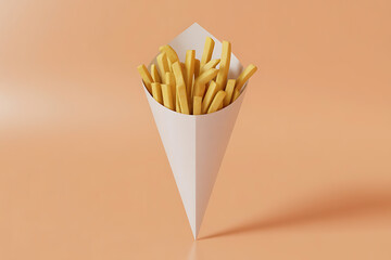 Golden french fries neatly arranged inside a white paper cone, simple and appetizing.