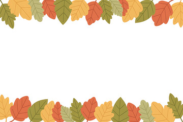Colorful autumn leaves frame a blank space, evoking seasonal beauty and a warm feeling.
