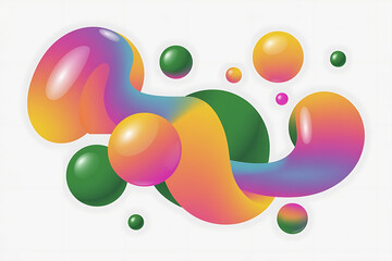 Vibrant, flowing abstract shapes and spheres in a spectrum of colorful hues.