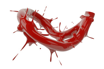 Dynamic splash of vibrant red liquid, swirling and flowing, creating an abstract, energetic form.