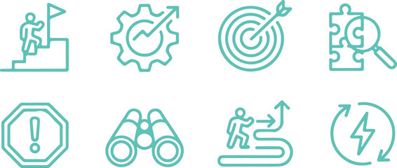 Business icons set growth success strategy achievement vision efficiency energy concept line art