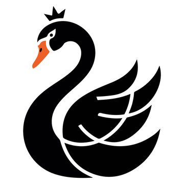 A regal black swan with a crown, a symbol of elegance and grace, with an orange beak