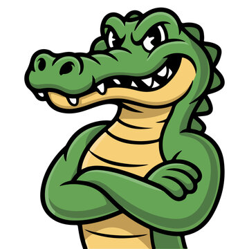 A cool Crocodile Cartoon Character, standing and smiling