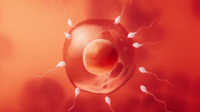 The union of sperm and an egg cell, 3d rendering 4k