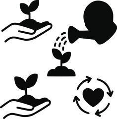 Nature Care Outline Icon Collection Human Hands Nurturing Young Plants