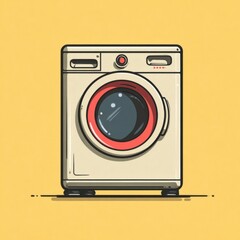 Illustration of a washing machine on a yellow background, clean laundry.