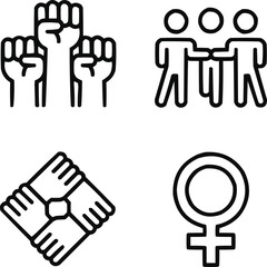 Diversity and Inclusion Outline Icons Unity, Equality, and Collaboration Symbol Set