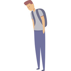 Pixelated Illustration of a Young Man With a Backpack Slumped Over in a Blue T-shirt and Grey Pants on a Transparent Background