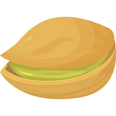 Open Pistachio Nut with Cracked Shell and Green Kernel Inside Isolated on Transparent Background