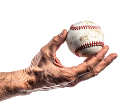 Baseball mid-toss captured in motion against white background