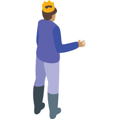 Pixelated Person Wearing A Crown And Blue Jacket Standing With Hand Outstretched In A Transparent Background