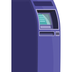 Purple Automated Teller Machine with Screen and Slots Isolated on Transparent Background Digital Financial Service Technology