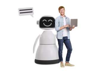 Composite photo collage of happy man business freelancer type laptop ai technology machine generative isolated on painted background