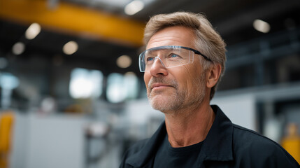 Obraz premium Experienced engineer gazes forward envisioning industrial future progress