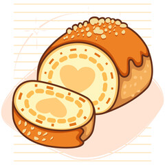 Caramel Swirl Delight flat vector illustration featuring a smooth caramel swirl, ideal for food packaging, menu design, or dessert-themed promotional content.