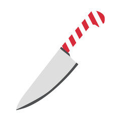 Minimal chef knife with candy cane handle, Christmas kitchen icon, low detail vector. Design layer should be clean and smooth.