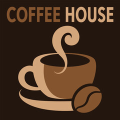 Warm coffee house invitation with steaming cup and bean for cozy cafe ambiance design