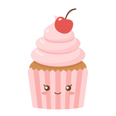 Cute Cupcake with Cherry Vector Illustration