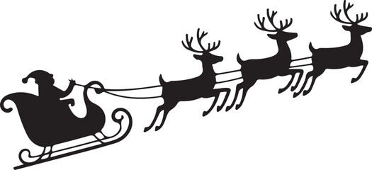 Santa Claus in Sleigh with Reindeer Silhouette Flying Across the Moon and Stars