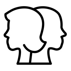 Two heads with faces line icon, family therapy concept. Vector graphics. Bickering of man and woman, mental health sign on white background, style icon mobile or web design.
