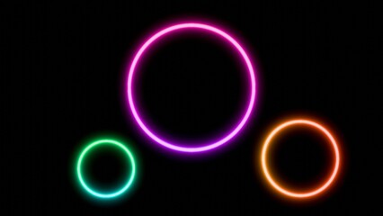Saturated glowing rings on black background. 3D render.