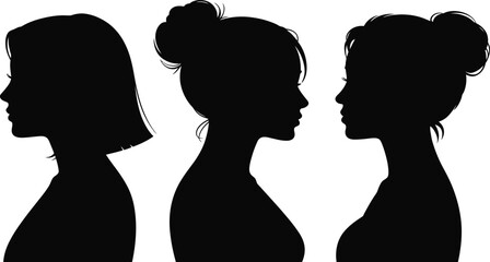 Diverse female silhouettes showcase varied hairstyles and profiles, perfect for beauty and branding concepts.